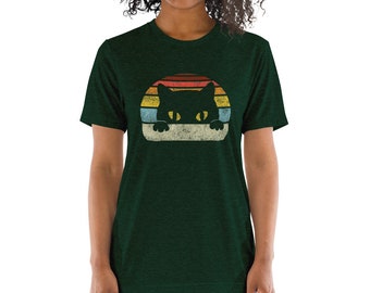 Söt katt i retrostil med kort ärm, unisex t-shirt med dragkedja