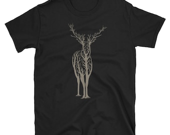 Tree Branches Becomes Beautiful Elk Stag Deer for Tree Huggers, Animal Lovers and Deer Lovers Short-Sleeve Unisex T-Shirt
