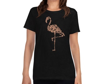 Florida Birders Bird loving Pretty Pink Flamingo Design Ladies Heavy Cotton Short Sleeve T-Shirt with Tear Away Label