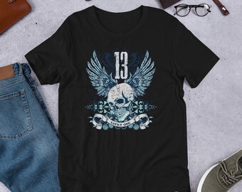 Lucky Thirteen Flying Winged Skull Party Graphics Grunge Lucky 13 Years Old Birthday Short-Sleeve Unisex T-Shirt