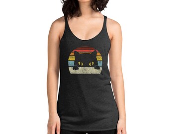 Niedliche Feline Retro Style Vintage Katze Unisex Kurzarm Kitty Frauen Racerback Tank