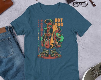 Funny Hip-Hop Hot Dog Fun Bun Frank Funny Cartoon Weiner DJ Microphone Dance Club  Short-Sleeve Unisex T-Shirt
