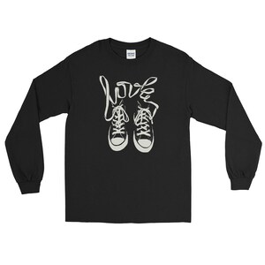 Retro Converse Style Design With Laces Spelling LOVE Vintage Tennis Shoes Sneakers High Tops Long Sleeve Unisex Shirt