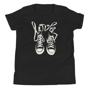Retro Converse Style Hi-Tops Design With Laces LOVE Vintage Chucks Tennis Shoes Sneakers High Tops Unisex Youth Short Sleeve T-Shirt