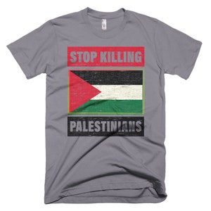 Pare de matar palestinos, camisa da ajuda a Gaza, camisa da Palestina, camisa da Faixa de Gaza Direitos Humanos Camiseta unissex de manga curta