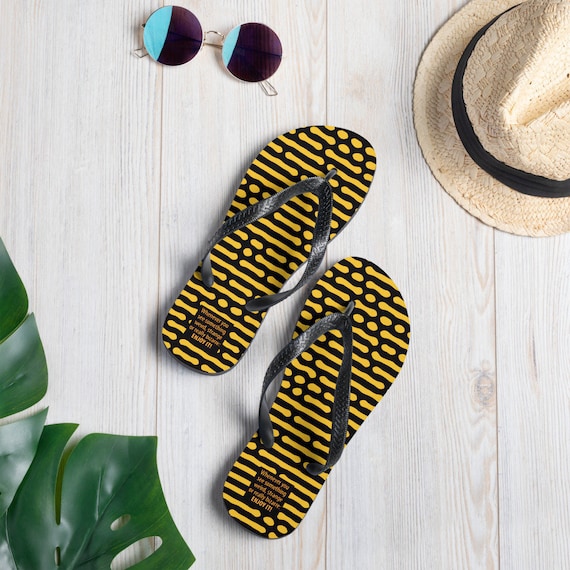 Far Out Yellow and Black Organic Pattern Bohemian Flip flops Etsy
