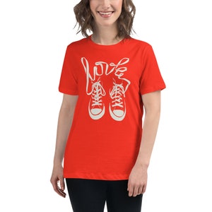 Retro Converse Style Hi-Tops Design With Laces Spelling LOVE Vintage Women&#39;s Relaxed T-Shirt