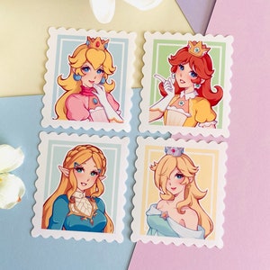 Princess Stamp Stickers - Peach, Daisy, Rosalina, Zelda - *UPDATED ARTWORK* - Cute Anime Gaming Vinyl Stickers