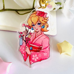 Peach - Summer Kimono Edition - 3" Acrylic Charm - Cute Anime Gaming Keyring