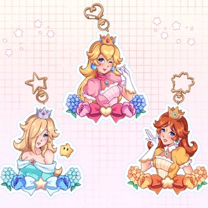 Princesses V3 - Acrylic Charms - Peach, Daisy, Rosalina - Cute Gaming keychain