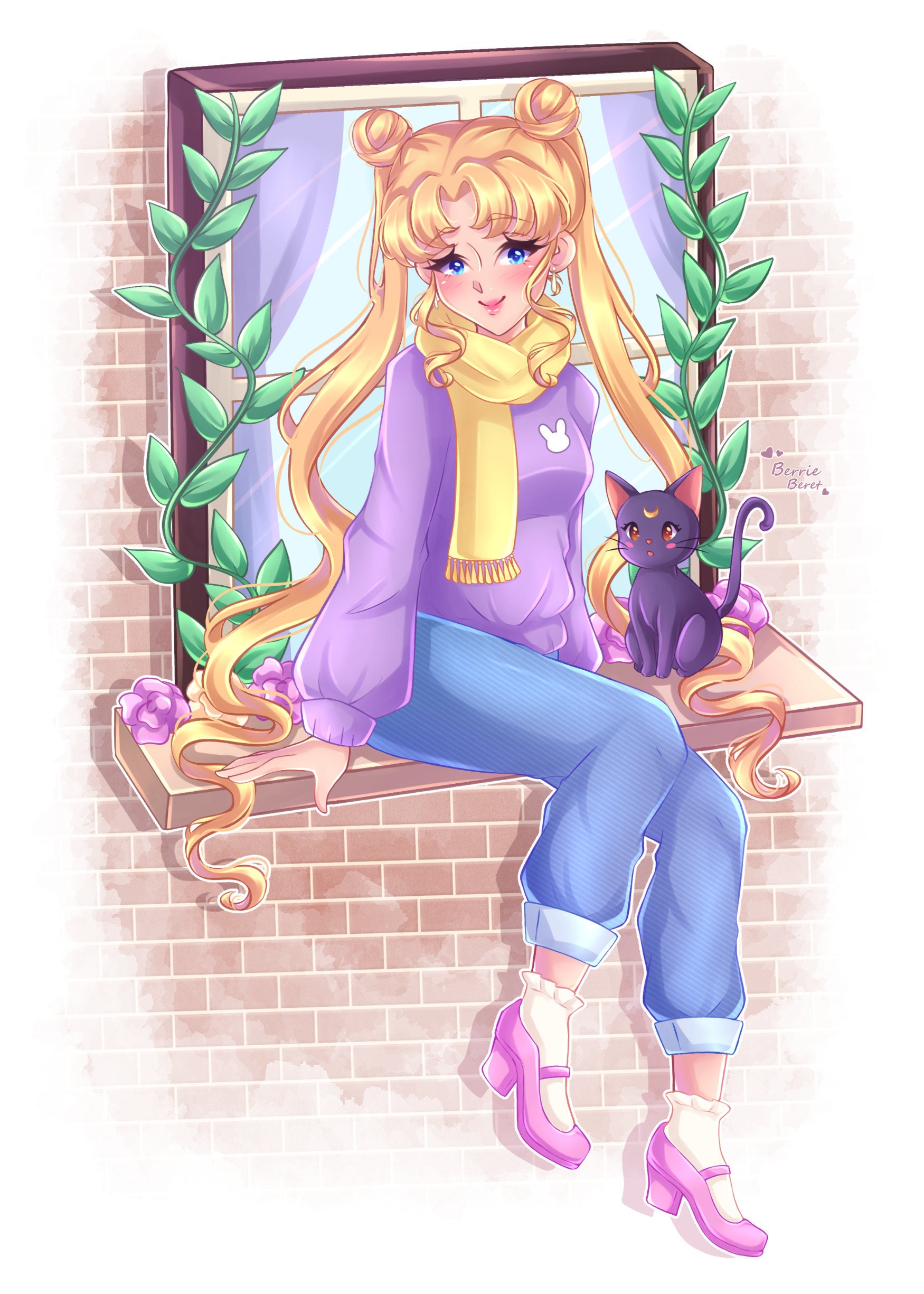 Sailor Moon Usagi Luna Winter Window Print Cute Anime Etsy Australia