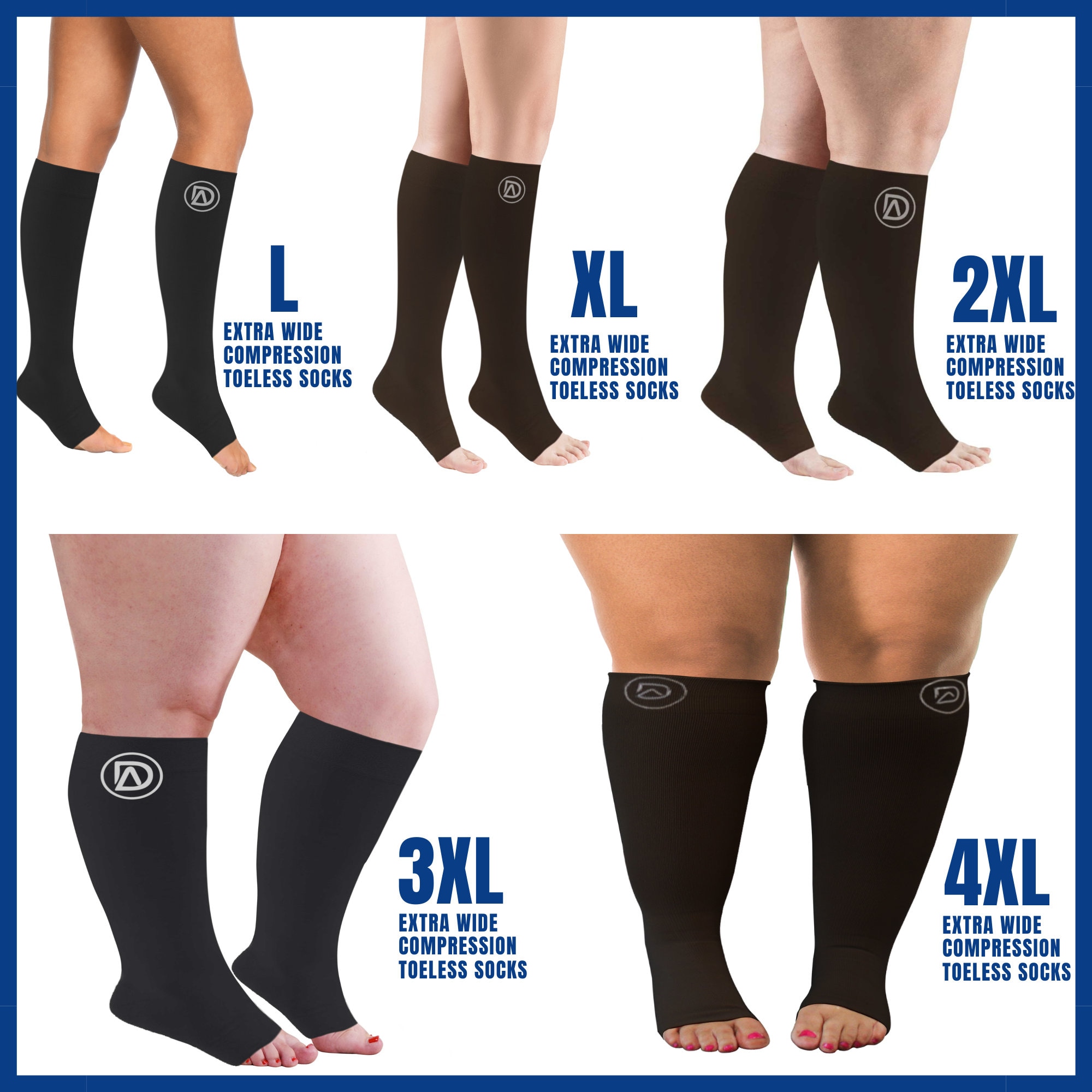 Dominion Active Wide Calf TOELESS Compression Socks Open Toe Toe Out