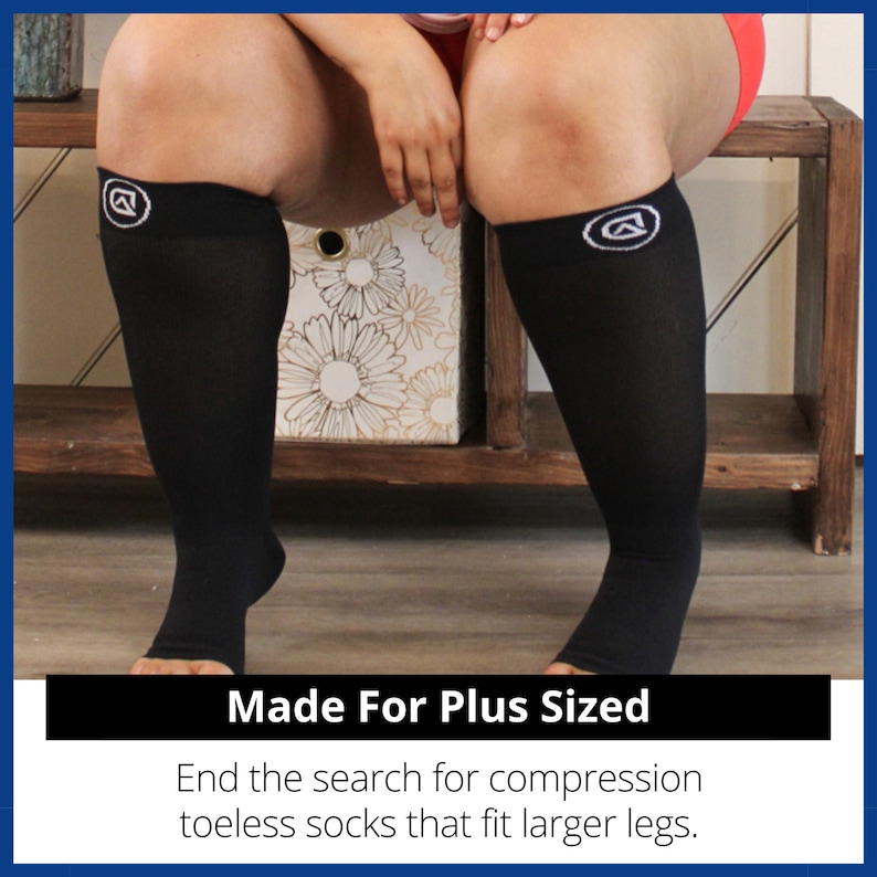 Dominion Active Wide Calf TOELESS Compression Socks Open Toe Toe Out