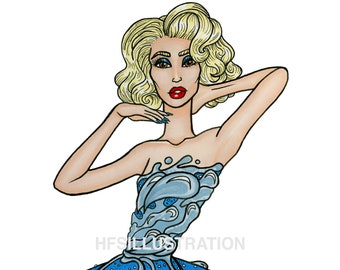 Graphic Fashion Illustration, Rainy Day Umbrella Dress