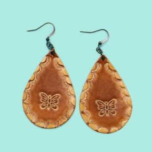 Leather Earrings/Teardrop earrings/Western Earrings/Unique Earrings/Tooled Earrings/Stamped earrings, 2
