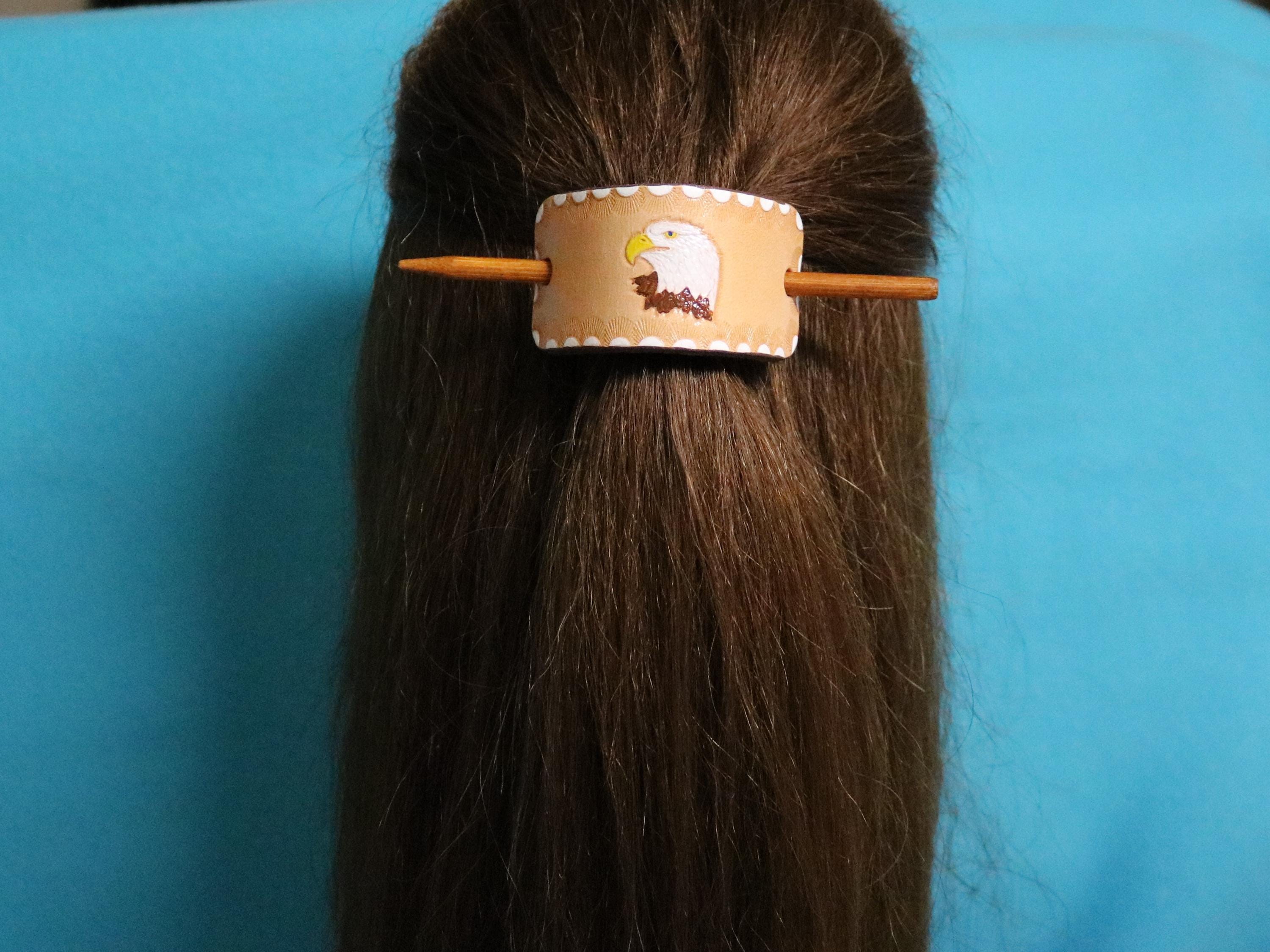 Eagle Head Leather Hair Slide – Stamped & Painted Barrette  display picture 3