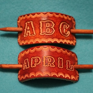 Leather hair barrette, leather hair accessories, Hair stick, leather Hair clips, Leather hair Bun holder, initials on hair barrette,