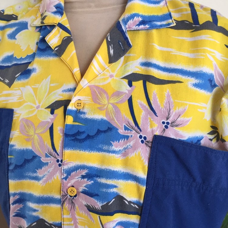 Vintage Hawaiian Bowling Shirt, 80s Does 50s Rockabilly, Blue and ...