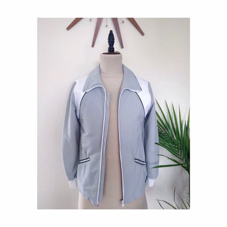 Vintage Adidas Zip Up, Corduroy Jacket, Grey and White, 70s 80s Vintage Adidas Zip Up, Corduroy Jacket, Grey and White, 70s 80s
