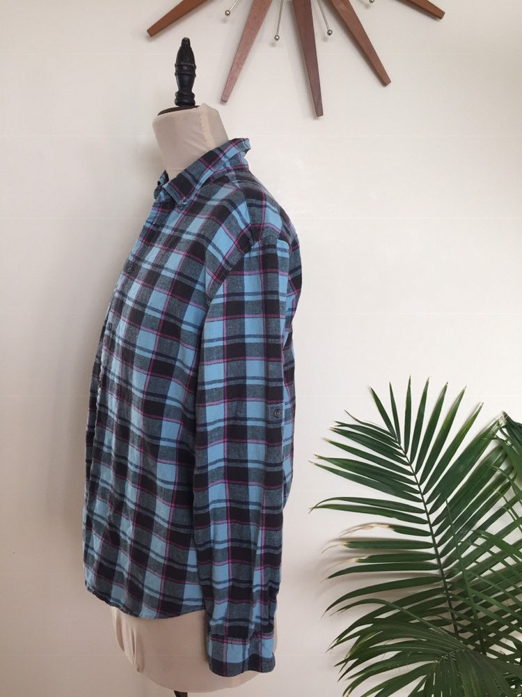 90s Vintage Plaid Flannel Grunge Long Sleeve Shirt Turquoise - Etsy Canada