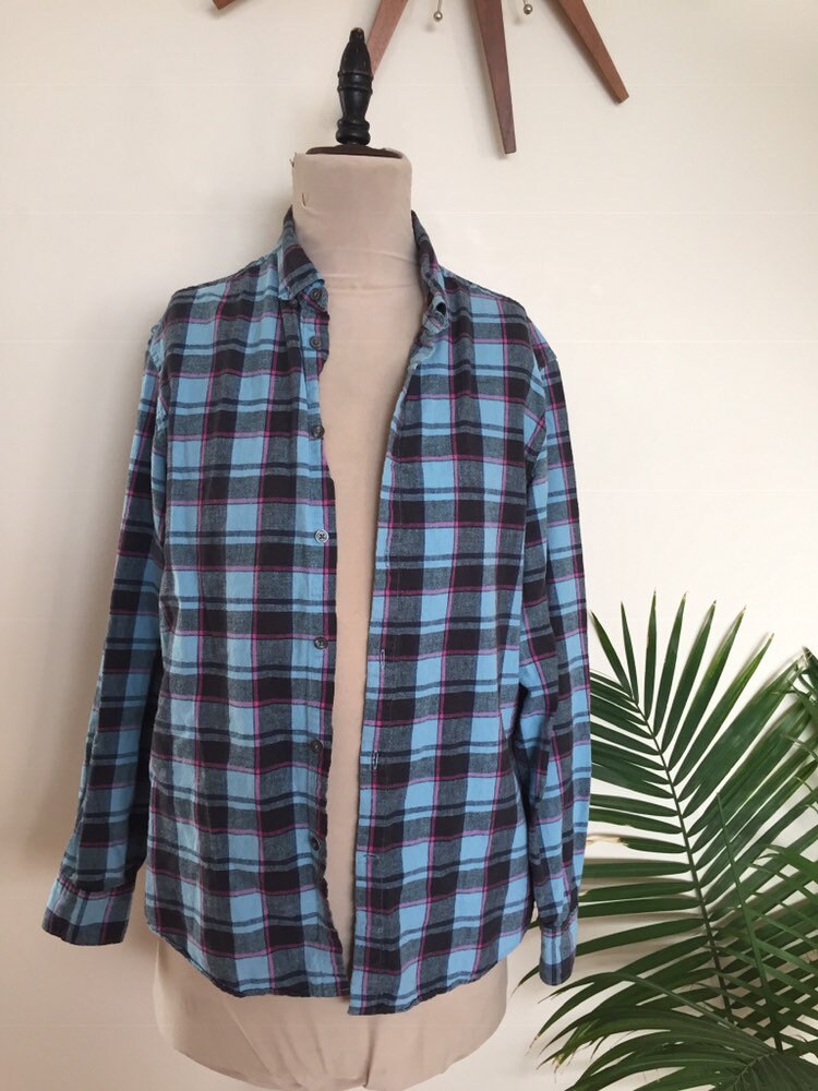 90s Vintage Plaid Flannel Grunge Long Sleeve Shirt Turquoise - Etsy Canada