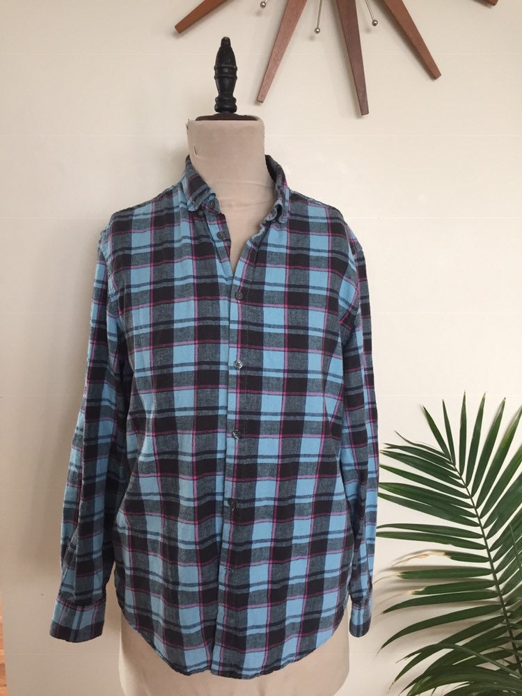 90s Vintage Plaid Flannel Grunge Long Sleeve Shirt Turquoise - Etsy Canada