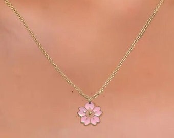 Japanese Sakura Blossom Necklace - Gold colored chain Nature Inspired Jewelry