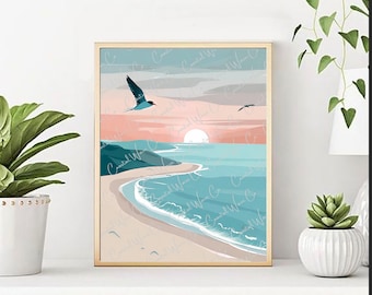 Printable Beach Scene Art - Home Wall Decor