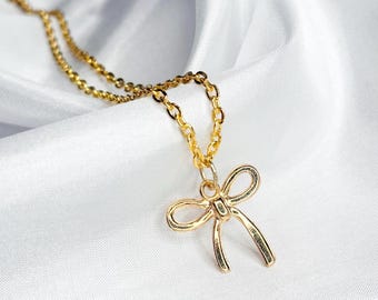 Gold Ribbon Bow Necklace – Coquette Jewelry