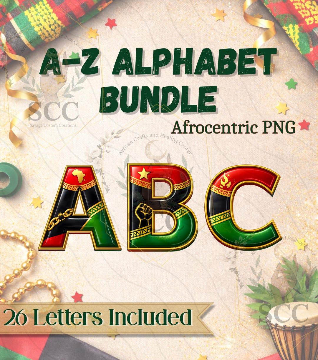 Afrocentric Alphabet PNG Bundle, Pan-african Letters A-Z, Cultural ...