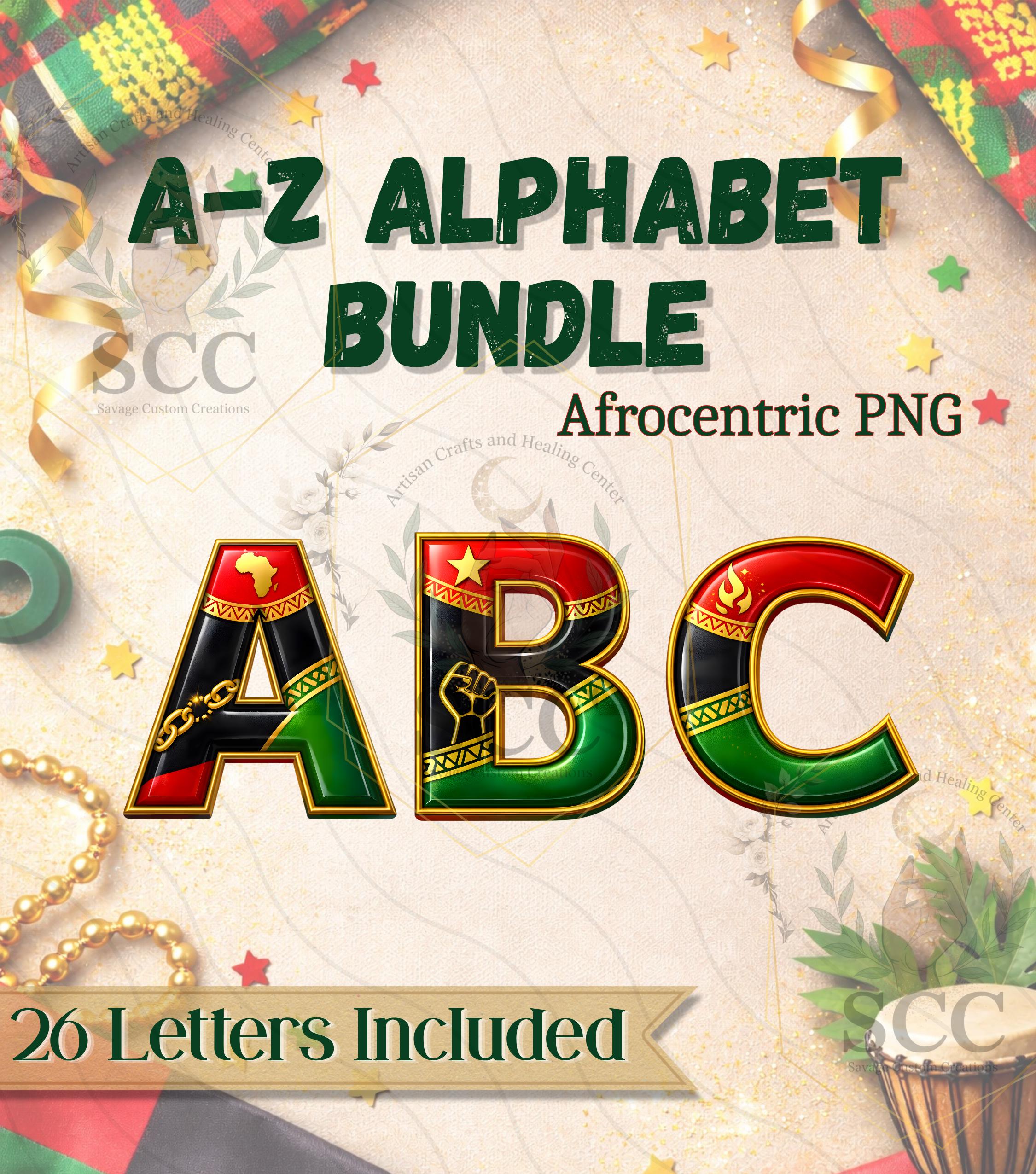 Afrocentric Alphabet PNG Bundle, Pan-african Letters A-Z, Cultural ...