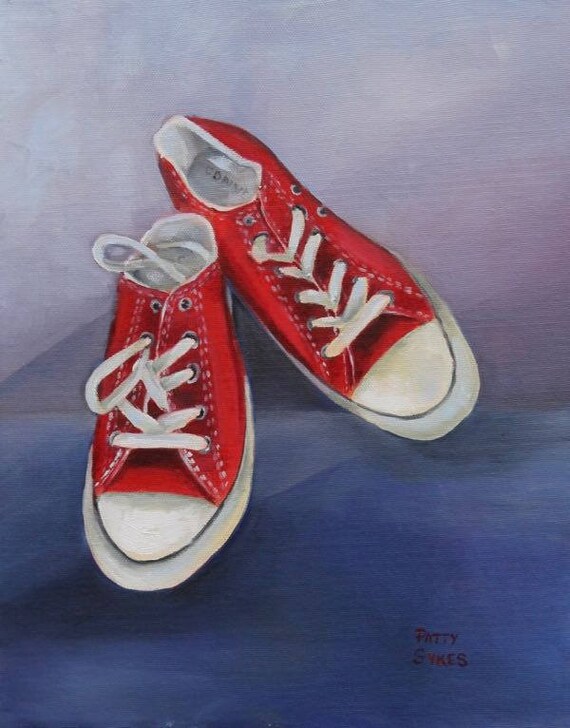 Chloe s Converse 11x 14 Original Oil on Canvas Oil Painting Art Shoes Red Wall Decor Giftr Mom Ideas Gift Patty Ann Sykes Etsy