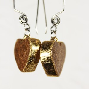 Gold Hearts, Wine Cork Heart Earrings, Upcycled Cork, Eco-Friendly Fashion, Handcrafted Gift