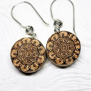 Mandala Circle Wine Cork Earrings