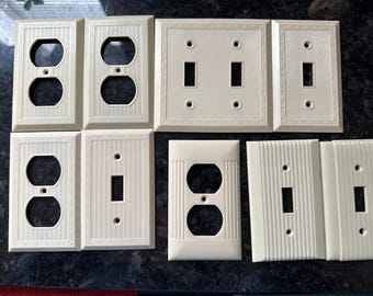 Art Deco 1920’s-30’s Protecto Shield Bakelite beveled edges and some concave lines-(8)Swichplates and (1)Electrical outlet plate.