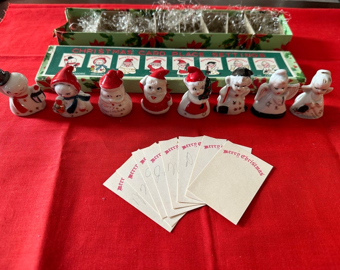 Vintage 1950s Adorable set8 Christmas Porcelain Figurines With Card