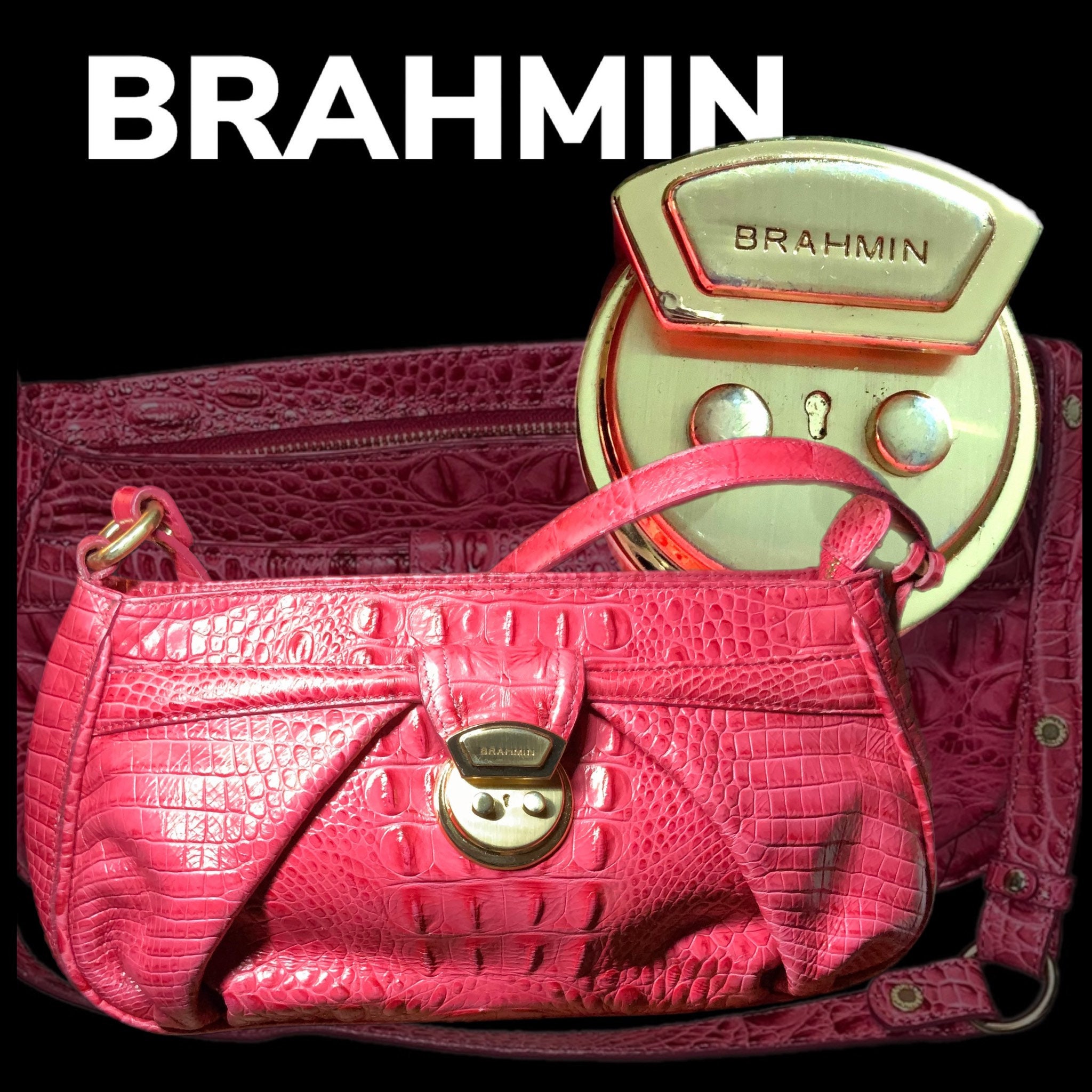 BRAHMIN 90's Vintage Hot Pink/ Fuchsia Croc Embossed 