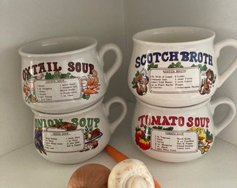 Vintage Retro Ceramic 1970s Soup Recipe Mug - Kitsch Cup Bowl with Handle