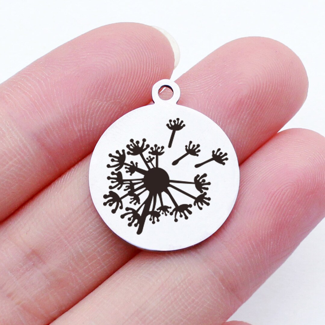 1/5/10pcs Dandelion Charm, Stainless Steel Engraved Charms Pendant 20-30mm
