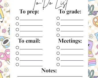 Editable Teacher To-Do List|Cute Printable Planner for Teachers|Prep, Grade, Email, Meeting checklist|Custom Canva link