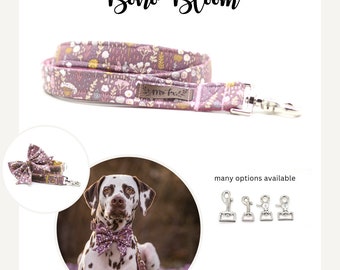 Dog leash with flowers, purple, boho, city leash or adjustable, leash for dogs, flowers