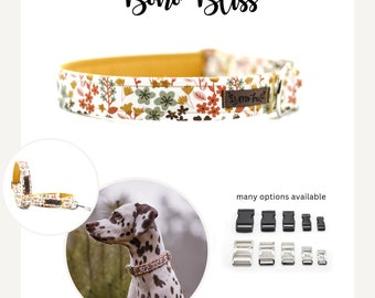 Dog collar with flowers, flower collar for dogs, floral dog collar, collar made of fabric and webbing, boho collar