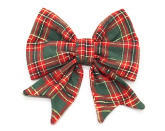 Bow for dog collar Christmas, red, green, gold checked, dog bow