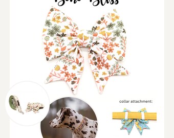 Dog sailor bow with flowers, white, boho, bow for dog collar