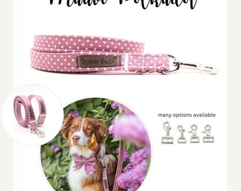 Dog leash old rose polkadot, city leash or adjustable, leash for dogs, yellow dots