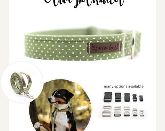 Dog collar olive polkadot, collar for dogs, adjustable, green dog collar, dots collar, handmade dog collar