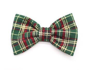 Dog bow tie Christmas, green, gold, red checked, Christmas bow tie