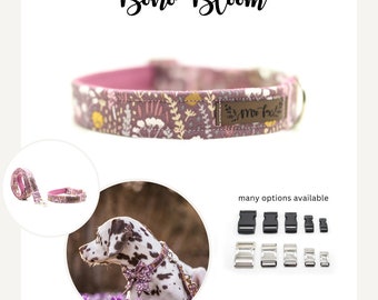 Dog collar with flowers, lilac, boho, flower Collar for dogs, adjustable, girly collar