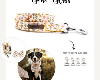 Dog leash with flowers, white, boho, city leash or adjustable, leash for dogs, flowers