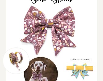 Dog sailor bow with flowers, purple, boho, bow for dog collar